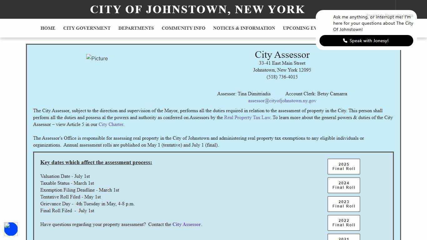 Assessor - CITY OF JOHNSTOWN, NEW YORK